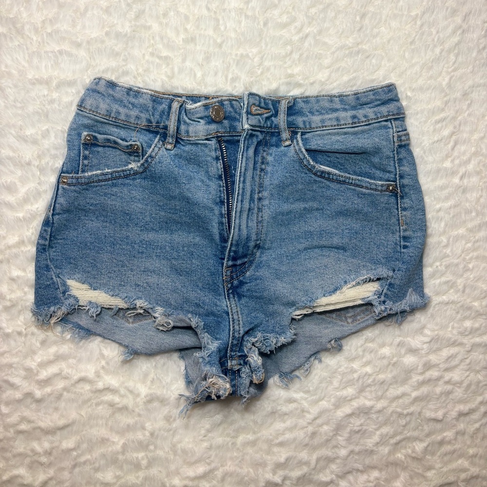 Zara Blue Distressed Jean Shorts